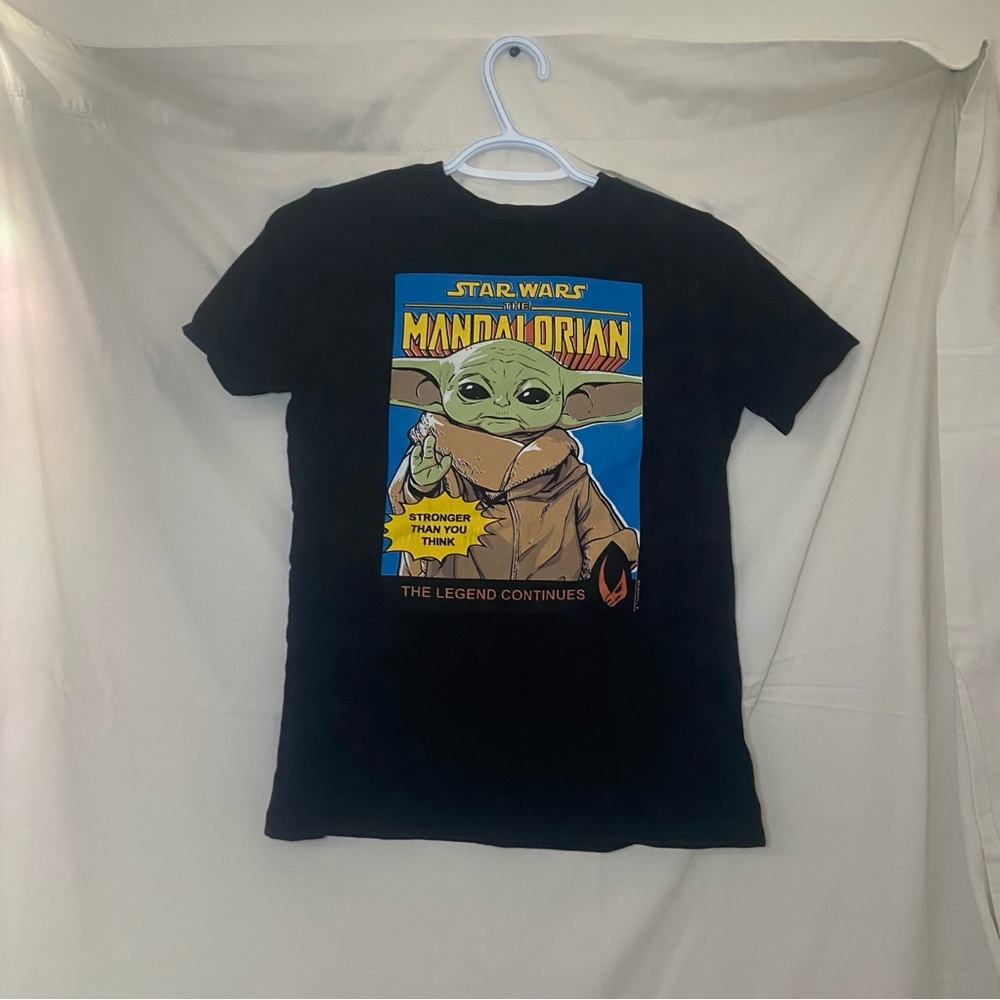 ☾.݁ᛪ༙ Kids L (10 - 12) Star Wars Mandalorian Baby Yoda Black T-Shirt